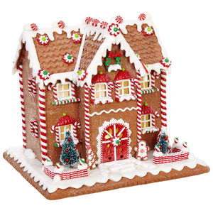 10 Inch Lighted Colorful Gingerbread House Holiday Decoration - Tabletop Christmas Decoration