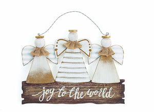 Rustic Wooden Joy to the World Hanging Angel Christmas Sign - Holiday Decoration