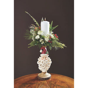 Carved Wooden Candle Holder with Traditional Santa Head Christmas Decoration
