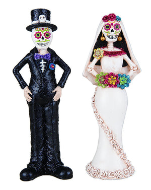 Standing Skeleton Day of the Dead Bride and Groom Couple Colorful Halloween Decoration