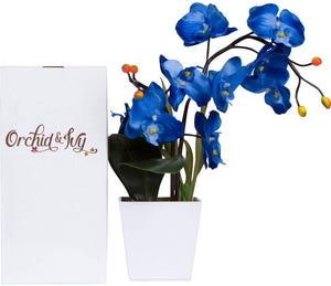 17-Inch Lighted Blue Artificial Orchid Flower Plant with Timer - Battery Operated with 9 Lights