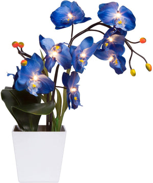 17-Inch Lighted Blue Artificial Orchid Flower Plant with Timer - Battery Operated with 9 Lights