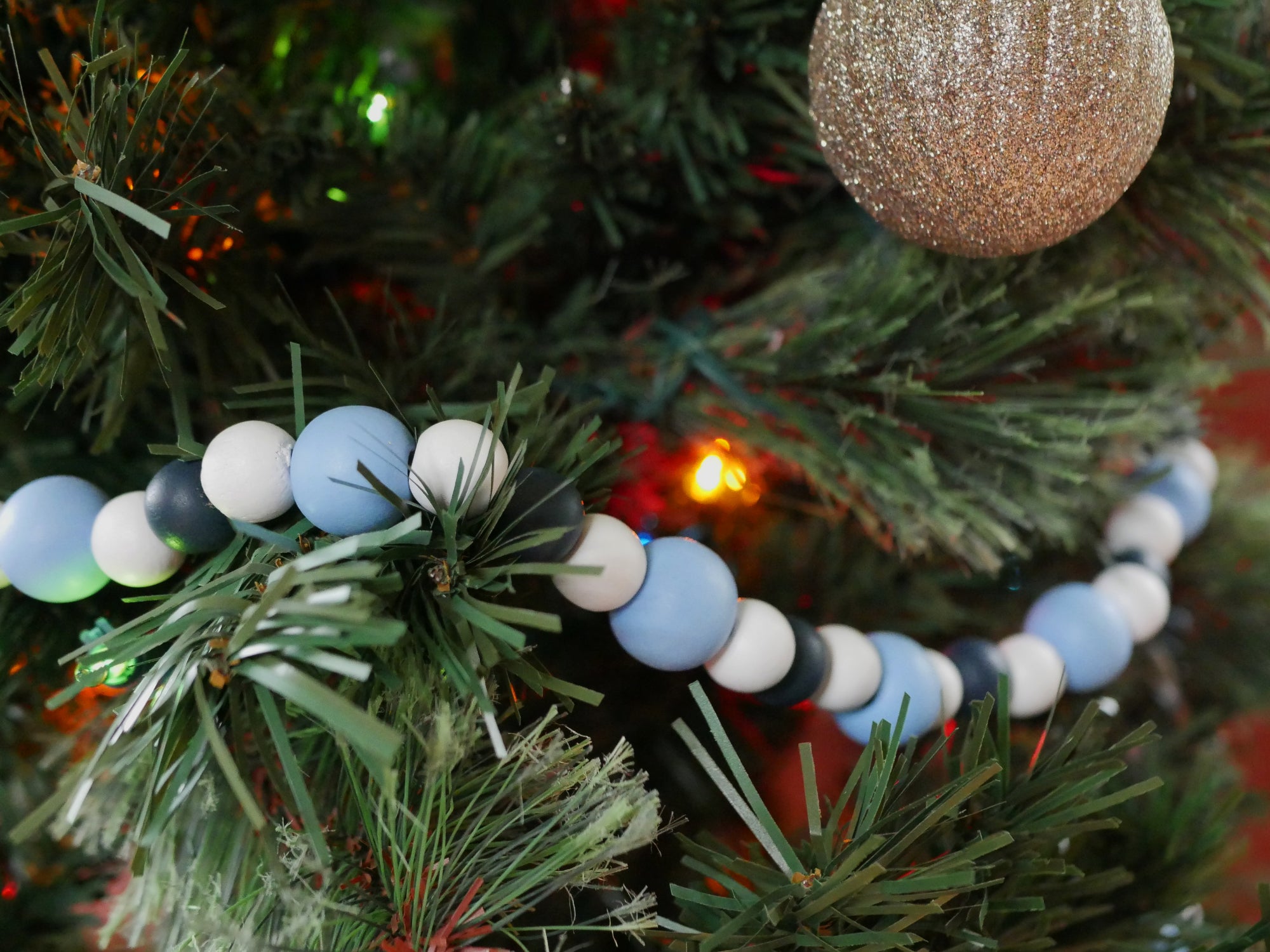 Vintage Style White Wood Bead Garland Christmas Tree Holiday Decoratio -  One Holiday Way