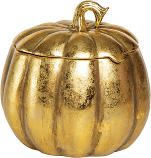 6.5-Inch Decorative Ceramic Golden Pumpkin Container w/ Lid - Vintage Elegant Gold Cookie Jar Home Decor for Fall, Halloween, Thanksgiving - Centerpiece, Kitchen, Tabletop Decoration