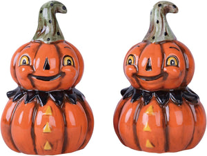 4-Inch Ceramic Vintage Halloween Jack-o’-Lantern Pumpkin Figurine Salt and Pepper Shaker Set – Decorative Kitchen Fall Tableware Figure Decoration – Spooky Party Table Home Decor