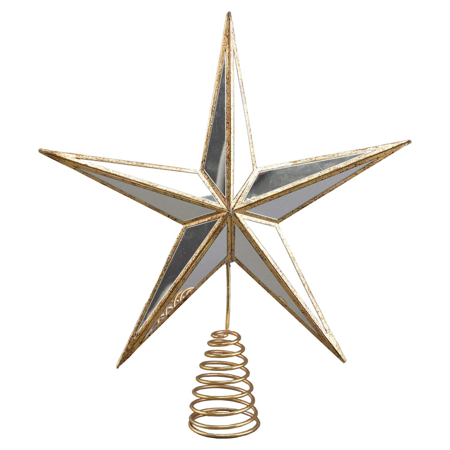 7.5-Inch Beaded Gold Metal Star Christmas Tree Topper Decoration