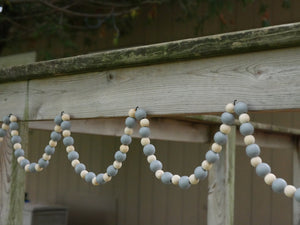 9-Foot Vintage Rustic Gray and Natural Unfinished Wood Bead Garland Christmas Tree Decoration