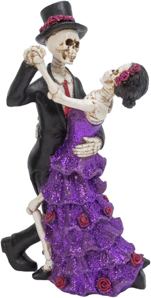 12-Inch Day of The Dead Dia de Los Muertos Dancing Skeleton Couple Figurine w/ Purple Dress and Rose Accent – Decorative Halloween Tabletop Goth Wedding Decoration – Spooky Home Decor