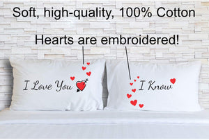 Rubies & Ribbons I Love You, I Know Embroidered Pillowcases for Couples - His and Hers Birthday, Valentine's Day, Set of 2 Pillow Covers
