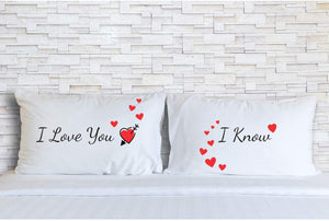 Rubies & Ribbons I Love You, I Know Embroidered Pillowcases for Couples - His and Hers Birthday, Valentine's Day, Set of 2 Pillow Covers