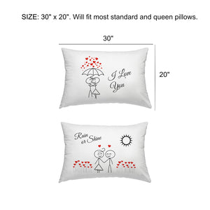 Orchid & Ivy I Love You Rain or Shine Couples Pillowcases - Romantic His and Hers Gifts for Valentines Day, Anniversary, Christmas, Long Distance Relationship - Boyfriend Girlfriend Gifts