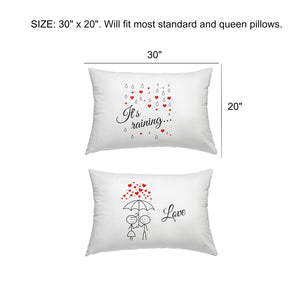 Orchid & Ivy It's Raining Love Couples Pillowcases - Romantic His and Hers Gifts for Valentines Day, Anniversary, Christmas, Long Distance Relationship - Boyfriend Girlfriend Gifts