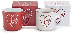 Vintage 14-Ounce Red and White Ceramic Love Heart Mugs - Set of 2 Valentine’s Day Coffee Cups with Gift Box – Holiday Tableware Home Decor
