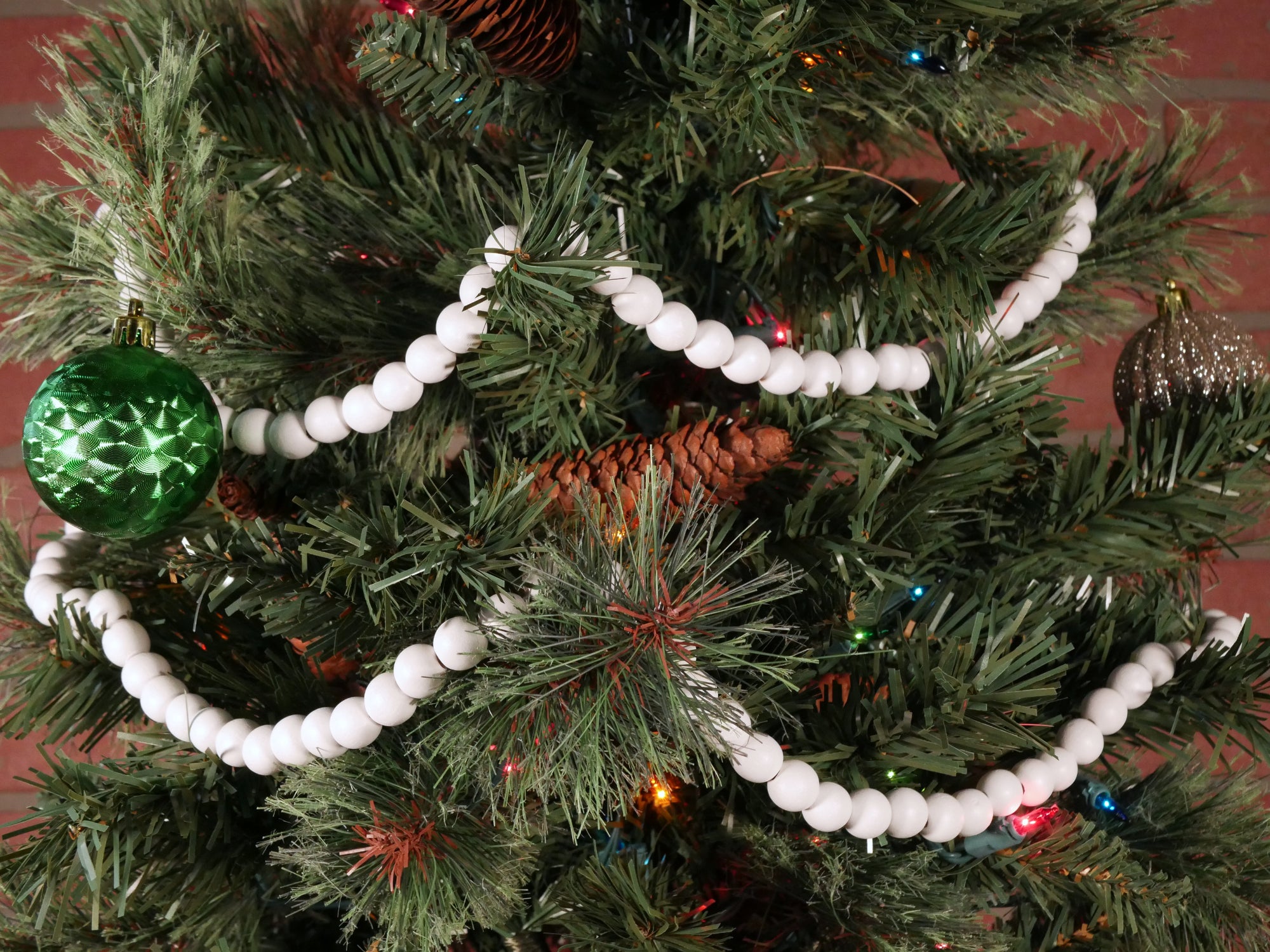 9-Foot Long Rustic Matte White Wood Bead Garland Christmas Tree Decora -  One Holiday Way