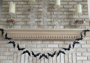 10-Foot Rustic Matte Wood Black Bat on Jute String Halloween Garland Decoration - Decorative Vintage Style Wall Hanging Banner for Gothic Party Country Farmhouse Fall Home Decor