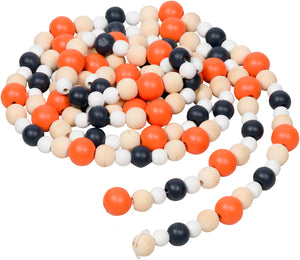 9-Foot Rustic Orange Black and White Fall Wood Bead Garland Christmas Tree Decoration