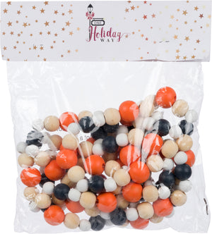 9-Foot Rustic Orange Black and White Fall Wood Bead Garland Christmas Tree Decoration