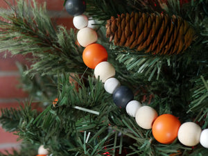 9-Foot Rustic Orange Black and White Fall Wood Bead Garland Christmas Tree Decoration