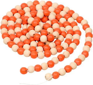 9-Foot Vintage Rustic Orange and Unfinished Fall Wood Bead Garland Christmas Tree Decoration