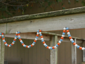9-Foot Rustic Blue Orange and White Fall Wood Bead Garland Christmas Tree Decoration
