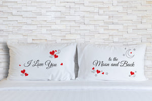 Orchid & Ivy I Love You to The Moon and Back Couples Pillowcases - Romantic His and Hers Gifts for Valentines Day, Anniversary, Christmas, Long Distance Relationship - Boyfriend Girlfriend Gifts