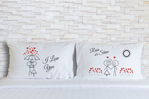 Orchid & Ivy I Love You Rain or Shine Couples Pillowcases - Romantic His and Hers Gifts for Valentines Day, Anniversary, Christmas, Long Distance Relationship - Boyfriend Girlfriend Gifts