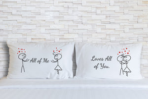 Orchid & Ivy All of Me Loves All of You Couples Pillowcases - Romantic His and Hers Gifts for Valentines Day, Anniversary, Christmas, Long Distance Relationship - Boyfriend Girlfriend Gifts