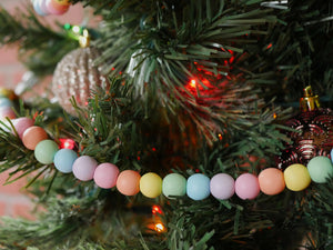 9-Foot Vintage Rustic Pastel Rainbow Easter Spring Matte Wood Bead Garland Christmas Tree Decoration