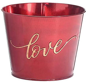 6-Inch Red Metal Valentine’s Day Flower Pot Cover with Gold “Love” Accent – Holiday Planter Home Decor – Mother’s Day, Engagement, Anniversary