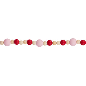 9-Foot Rustic Red Pink and Unfinished Valentines Day Wood Bead Garland Christmas Tree Decoration