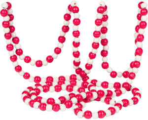 Vintage Style Red and White Wood Bead Garland Christmas Tree Holiday Decoration, 9 Feet