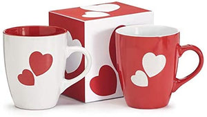 Set of 2 Red and White Ceramic Love Heart Mugs – Valentine’s Day Tableware – Holiday Coffee Cup Home Decor