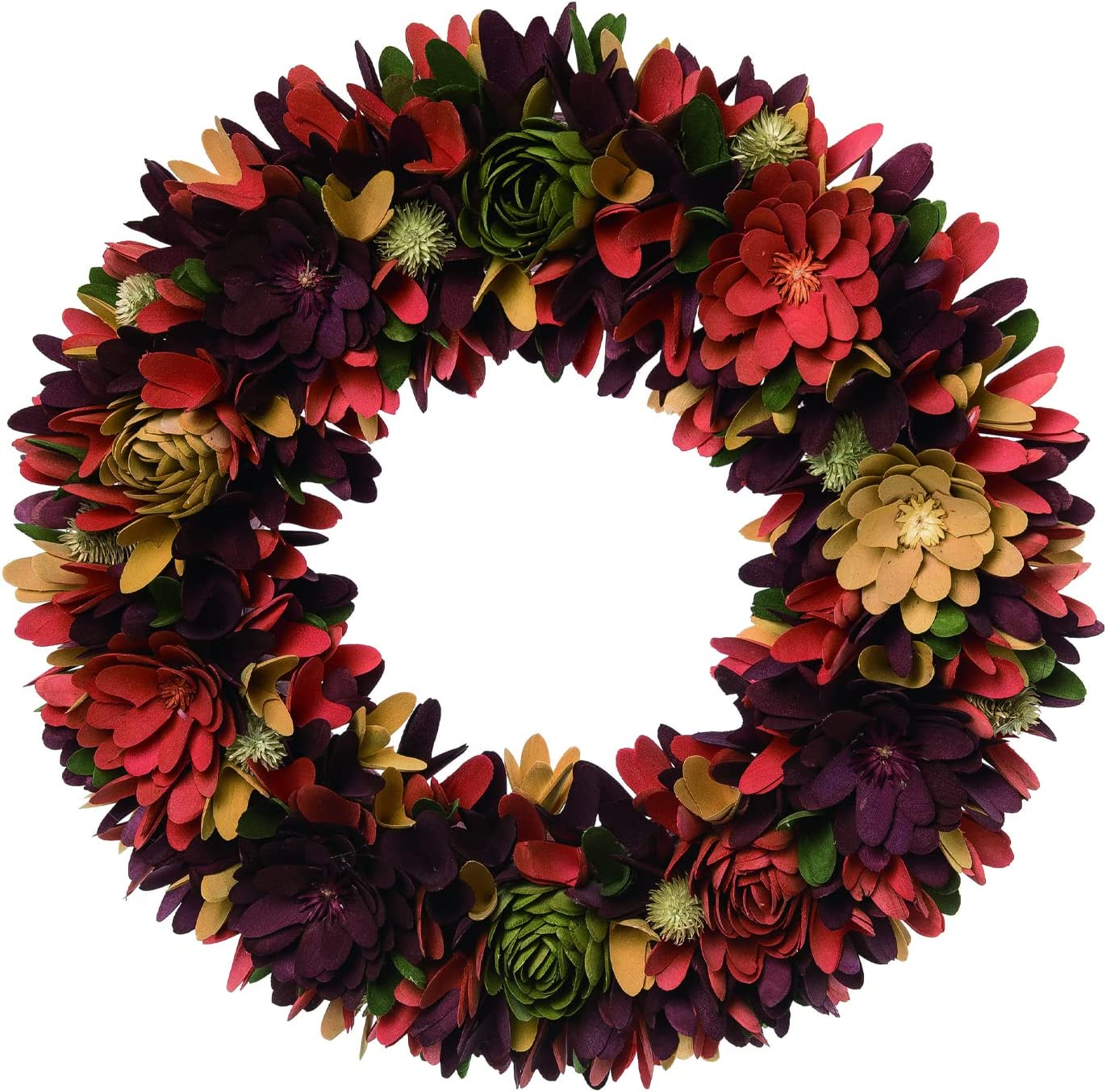 20-Inch Colorful Wood Curl Floral Fall Front Door Wreath w/ Thistle Ac -  One Holiday Way