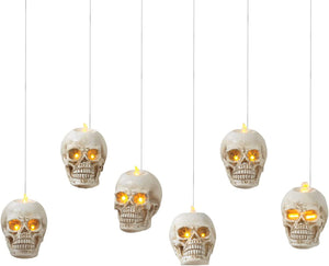 Set of 6 5-Inch Decorative LED Lighted Floating Skull Candle Lights with Remote Control - Light Up Hanging Halloween Party Decorations - Spooky Haunted House Decor Skeleton Head Prop