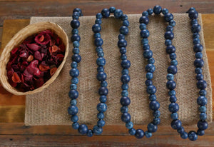 9-Foot Vintage Rustic Stained Dark Navy Blue Matte Wood Bead Garland Christmas Tree Decoration