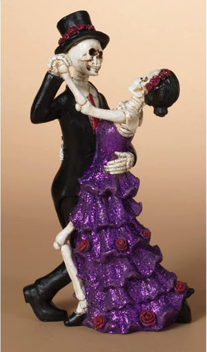 12-Inch Day of The Dead Dia de Los Muertos Dancing Skeleton Couple Figurine w/ Purple Dress and Rose Accent – Decorative Halloween Tabletop Goth Wedding Decoration – Spooky Home Decor