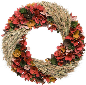 22-Inch Rustic Wheat Wood Curl Flower Decorative Fall Front Door Wreath – Indoor Outdoor Hanging Harvest Decoration Red Brown Thanksgiving Autumn Country Farmhouse Wall Art Home Decor