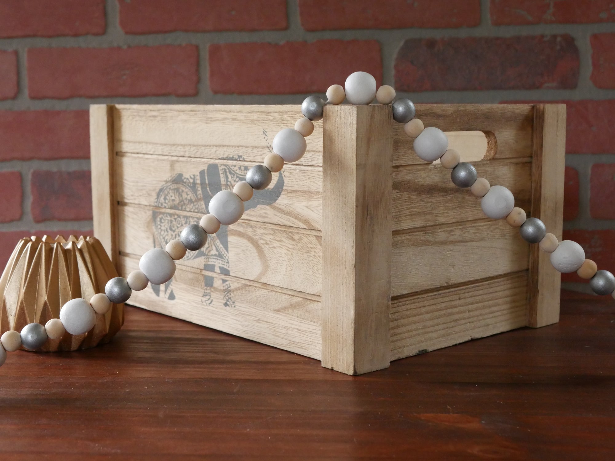 SOLD OUT! Wooden Bead Garland, Mixed Sizes, 49.5 Marble Gray
