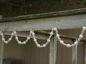 9-Foot Vintage Rustic White, Silver and Unfinished Wood Bead Garland Christmas Tree Decoration