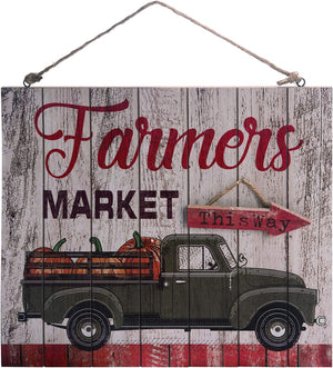 Wood Panel Fall Pumpkin Truck Sign – Autumn Wall Decor (Farmers Market)
