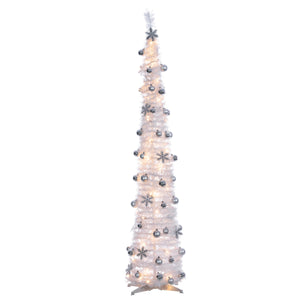 6-Foot High Pop Up Pre-Lit Decorated Narrow White Tree with Warm White Lights