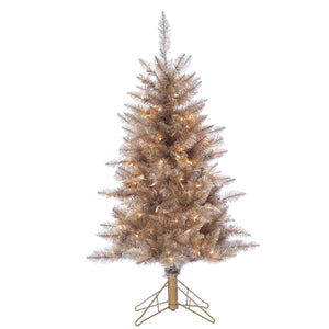 4-Foot High Tuscany Tinsel Pre-Lit Tree in Rose Gold with Clear White Lights