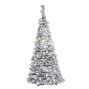 4-Foot High Pop-Up Pre-Lit Flocked Pine Tree with Holy Leaves