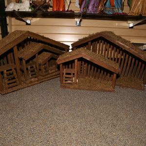 Nested Wood Nativity Stables with Moss-Covered Roof (set of 3)