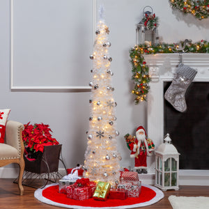 6-Foot High Pop Up Pre-Lit Decorated Narrow White Tree with Warm White Lights